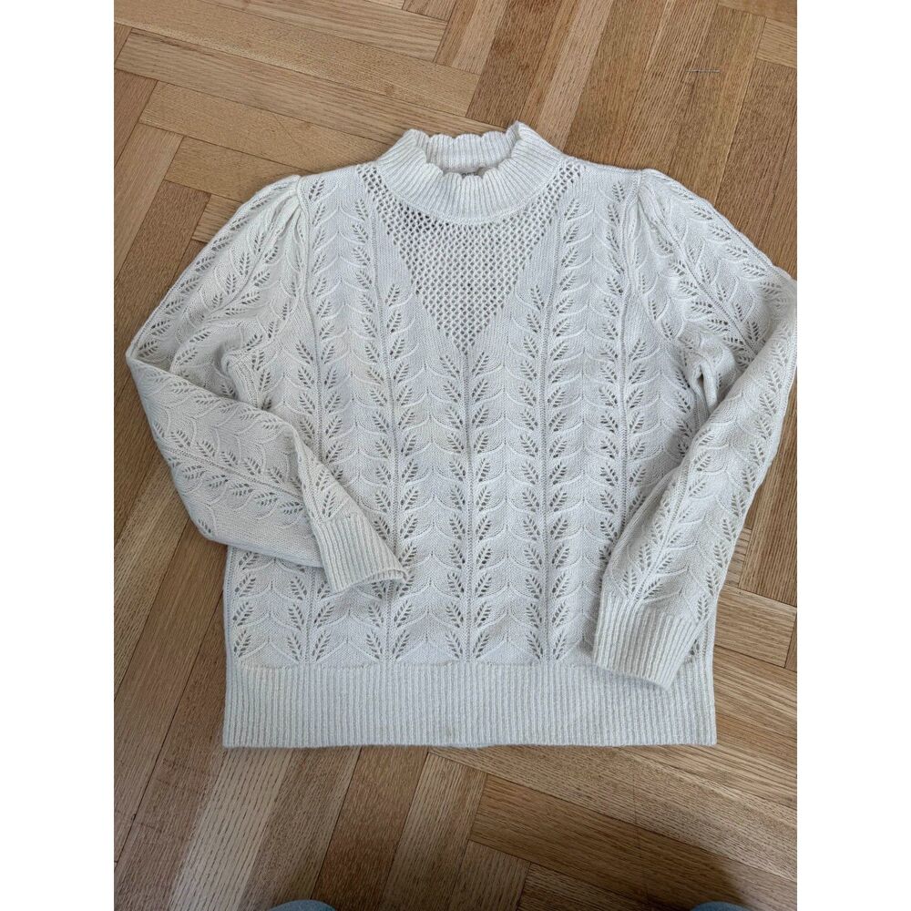 LOFT - Ivory Crocket CutOUt Mock Neck Sweater - M